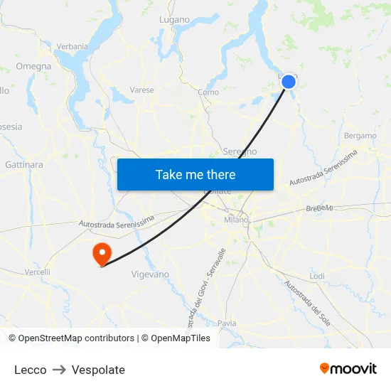 Lecco to Vespolate map