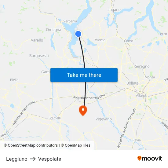 Leggiuno to Vespolate map