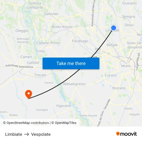 Limbiate to Vespolate map