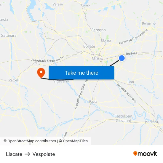 Liscate to Vespolate map