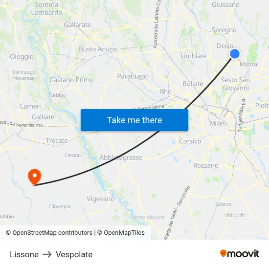 Lissone to Vespolate map