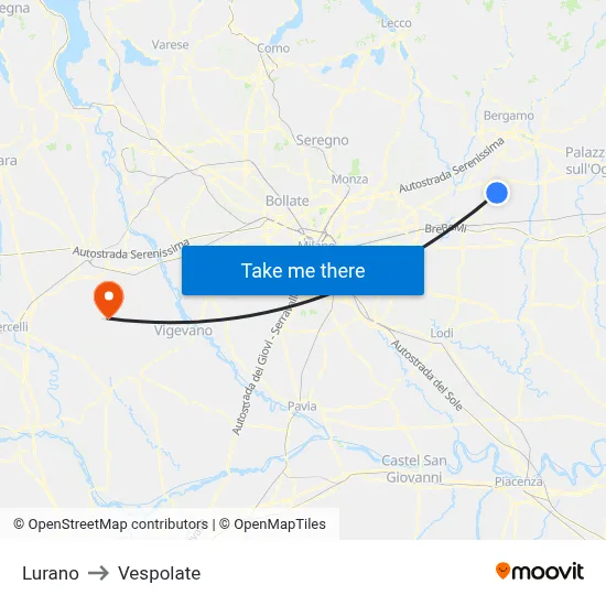 Lurano to Vespolate map