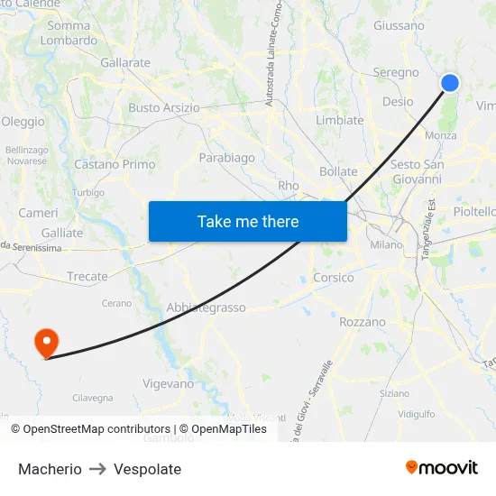 Macherio to Vespolate map