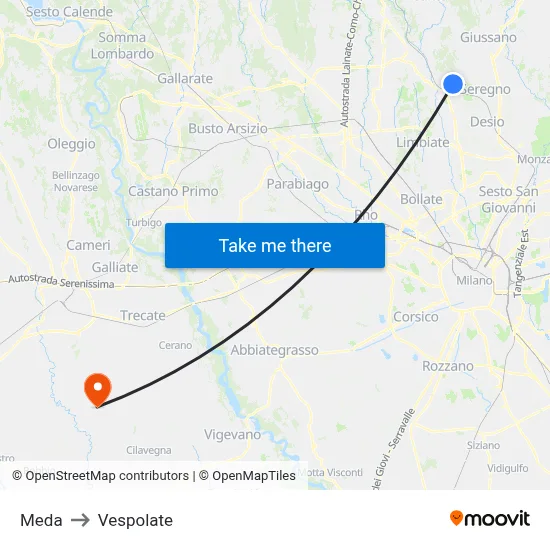 Meda to Vespolate map