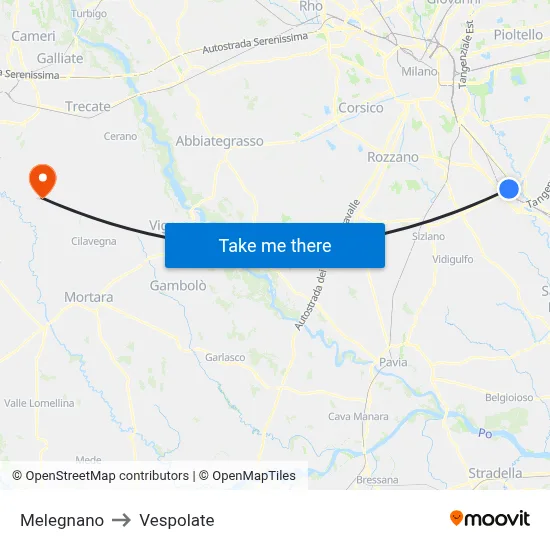 Melegnano to Vespolate map