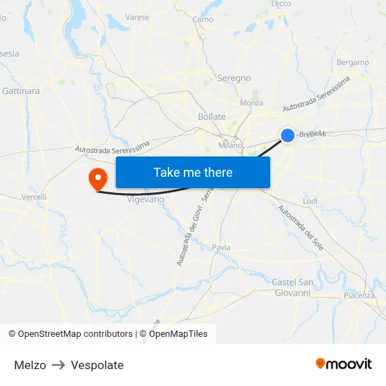 Melzo to Vespolate map