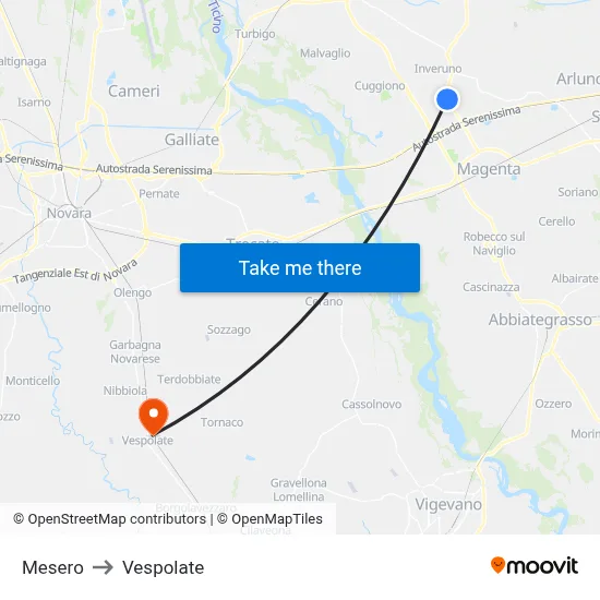 Mesero to Vespolate map