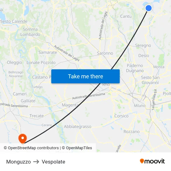 Monguzzo to Vespolate map