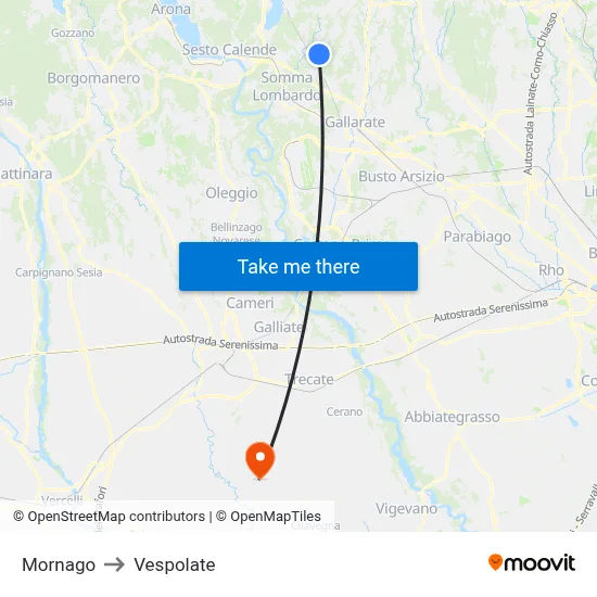 Mornago to Vespolate map