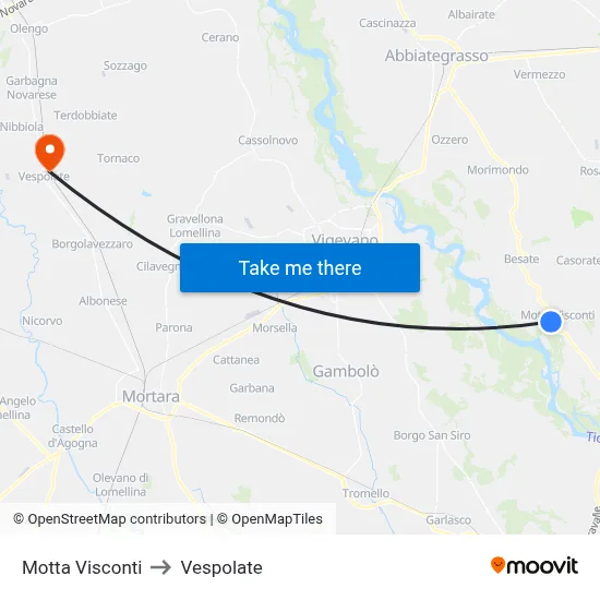 Motta Visconti to Vespolate map