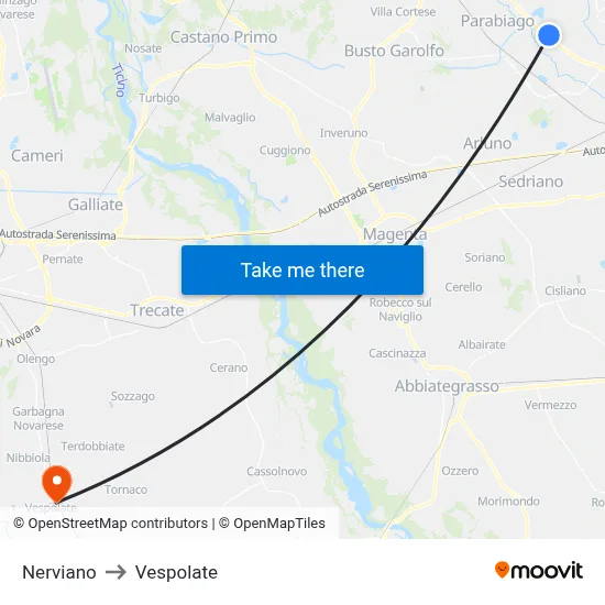 Nerviano to Vespolate map