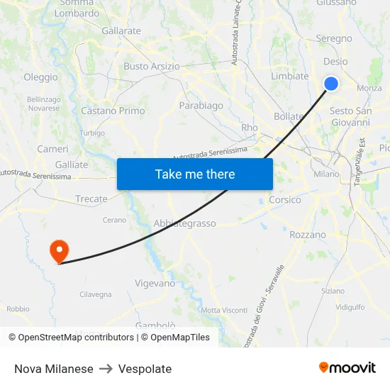 Nova Milanese to Vespolate map