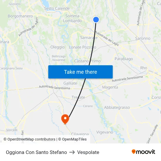 Oggiona Con Santo Stefano to Vespolate map