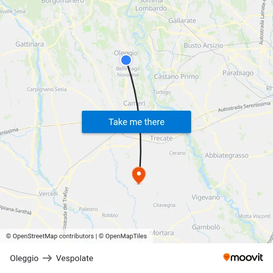 Oleggio to Vespolate map
