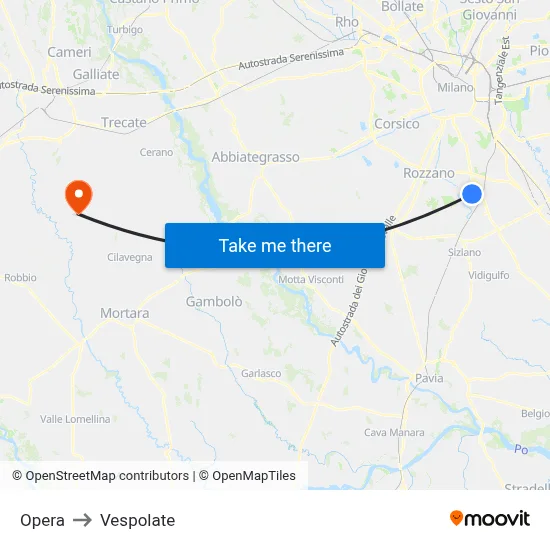 Opera to Vespolate map