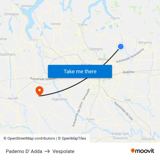 Paderno D' Adda to Vespolate map