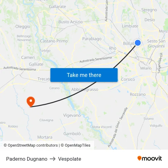 Paderno Dugnano to Vespolate map