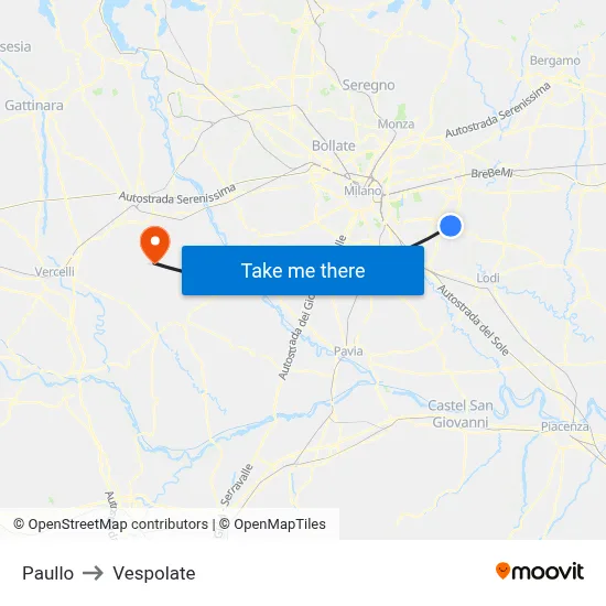 Paullo to Vespolate map