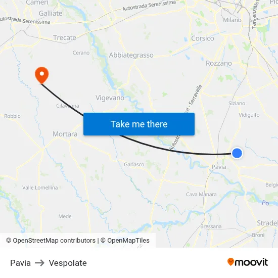 Pavia to Vespolate map