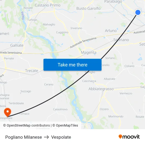 Pogliano Milanese to Vespolate map
