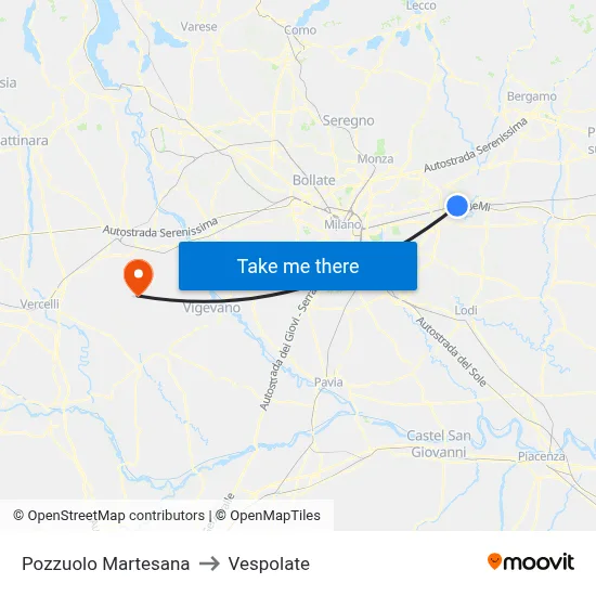 Pozzuolo Martesana to Vespolate map