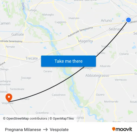 Pregnana Milanese to Vespolate map