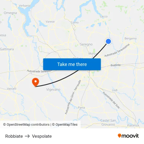 Robbiate to Vespolate map