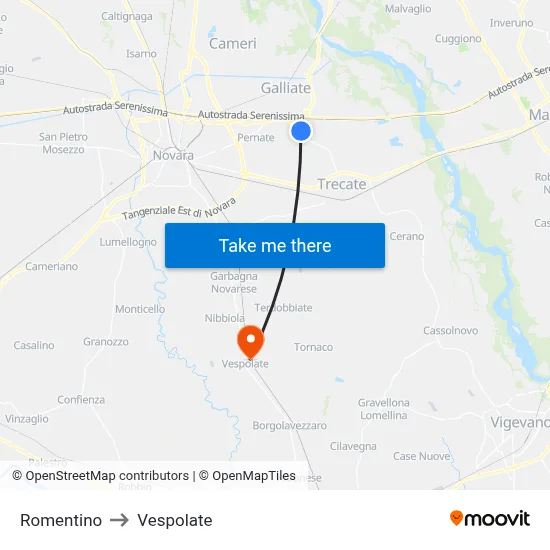 Romentino to Vespolate map