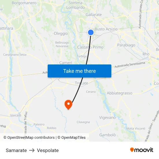 Samarate to Vespolate map