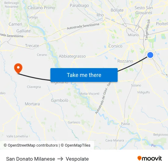 San Donato Milanese to Vespolate map