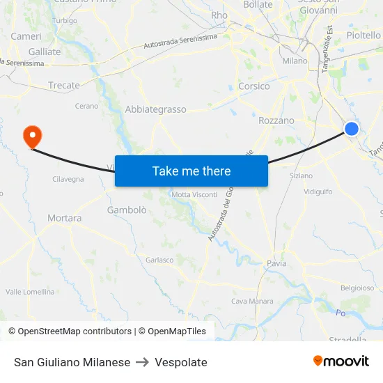 San Giuliano Milanese to Vespolate map