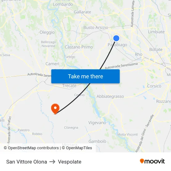 San Vittore Olona to Vespolate map