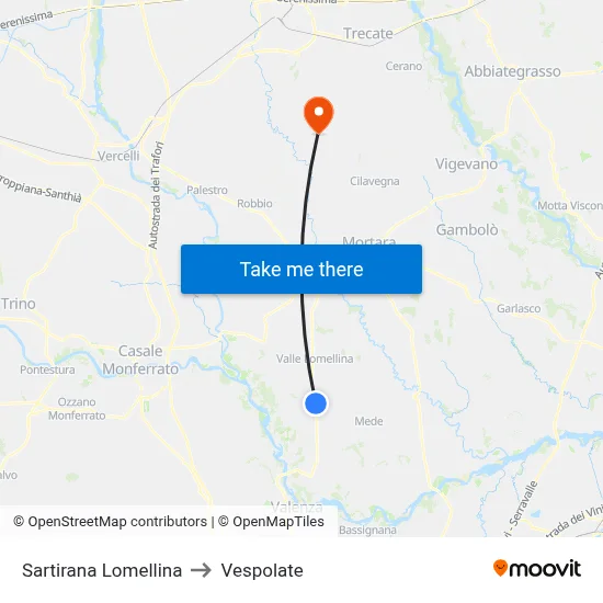 Sartirana Lomellina to Vespolate map