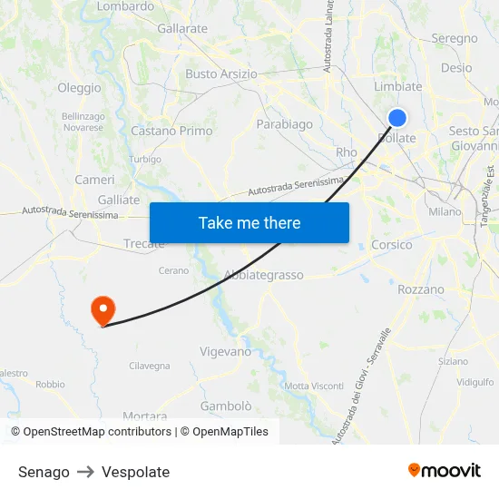 Senago to Vespolate map