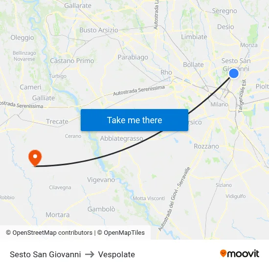 Sesto San Giovanni to Vespolate map
