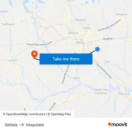 Settala to Vespolate map