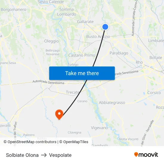 Solbiate Olona to Vespolate map