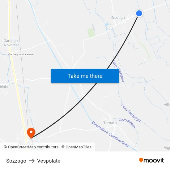 Sozzago to Vespolate map