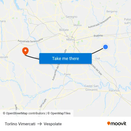 Torlino Vimercati to Vespolate map