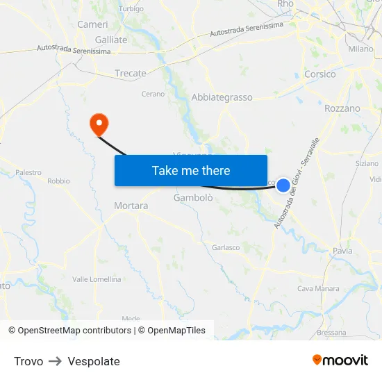 Trovo to Vespolate map