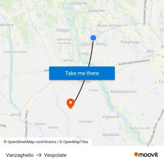 Vanzaghello to Vespolate map
