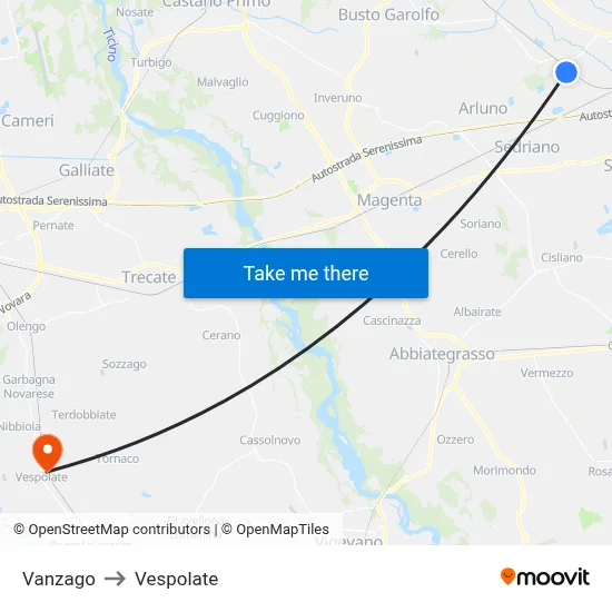 Vanzago to Vespolate map