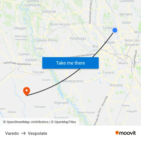 Varedo to Vespolate map