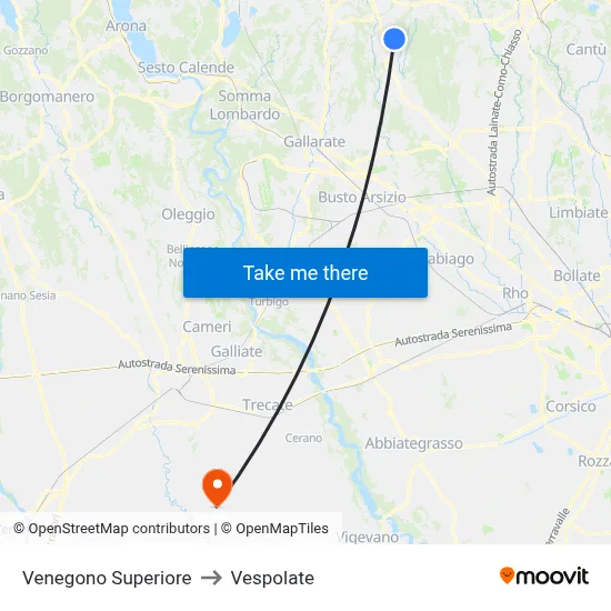 Venegono Superiore to Vespolate map