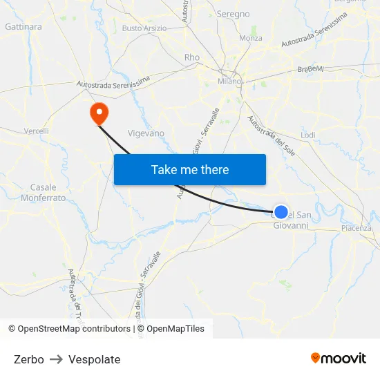 Zerbo to Vespolate map