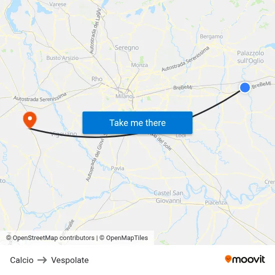 Calcio to Vespolate map