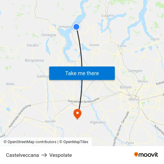 Castelveccana to Vespolate map