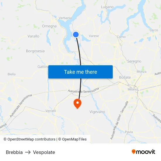 Brebbia to Vespolate map