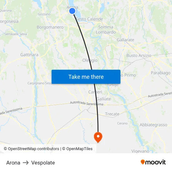 Arona to Vespolate map