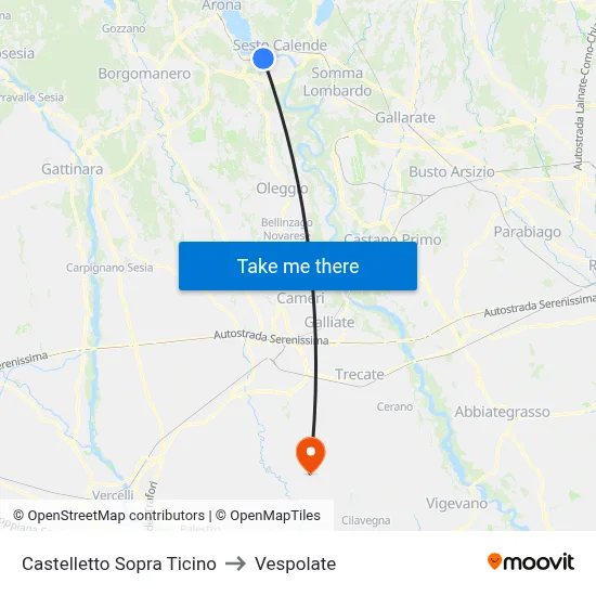 Castelletto Sopra Ticino to Vespolate map